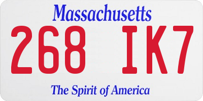 MA license plate 268IK7