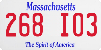 MA license plate 268IO3