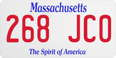MA license plate 268JC0