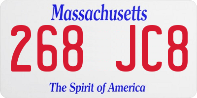 MA license plate 268JC8
