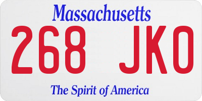MA license plate 268JK0