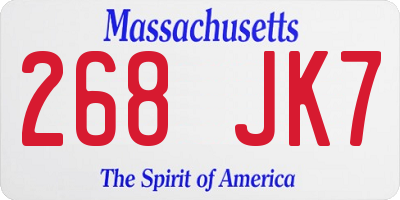 MA license plate 268JK7