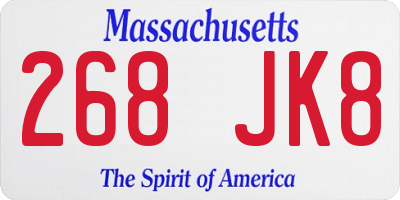 MA license plate 268JK8