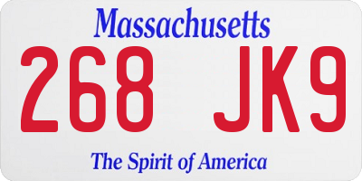 MA license plate 268JK9