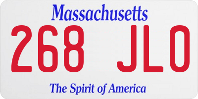 MA license plate 268JL0