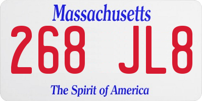 MA license plate 268JL8