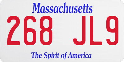 MA license plate 268JL9