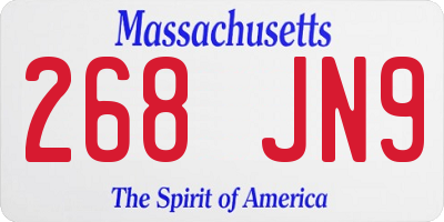 MA license plate 268JN9