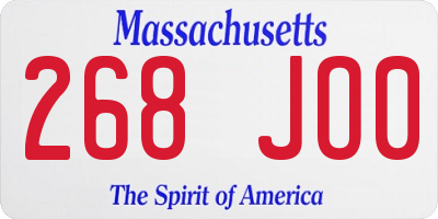 MA license plate 268JO0