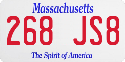 MA license plate 268JS8