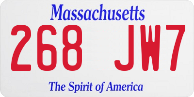 MA license plate 268JW7