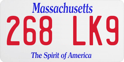 MA license plate 268LK9