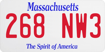 MA license plate 268NW3