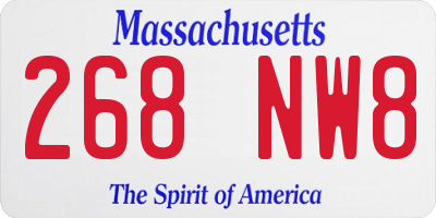 MA license plate 268NW8