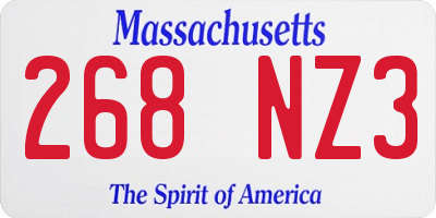 MA license plate 268NZ3
