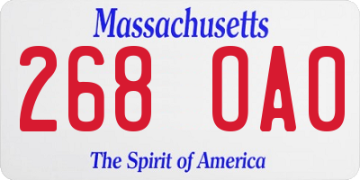MA license plate 268OA0