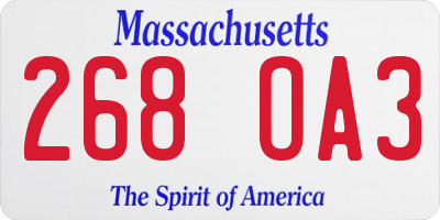 MA license plate 268OA3