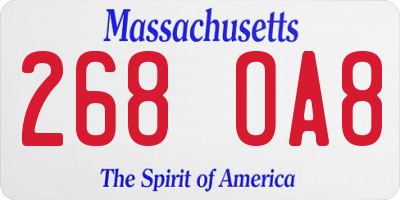 MA license plate 268OA8