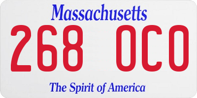 MA license plate 268OC0