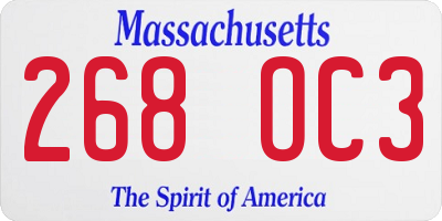 MA license plate 268OC3