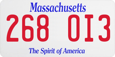 MA license plate 268OI3