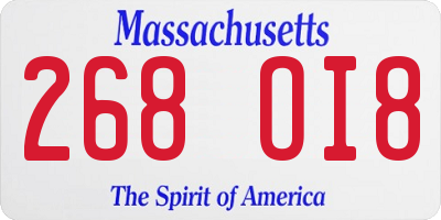 MA license plate 268OI8