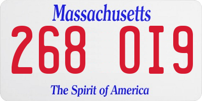 MA license plate 268OI9