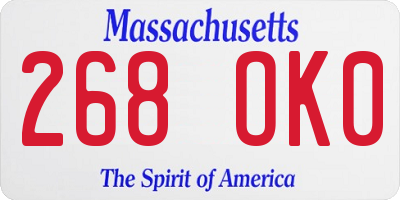 MA license plate 268OK0