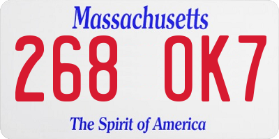MA license plate 268OK7