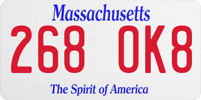 MA license plate 268OK8