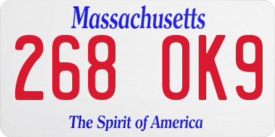 MA license plate 268OK9