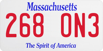 MA license plate 268ON3