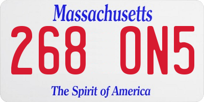 MA license plate 268ON5