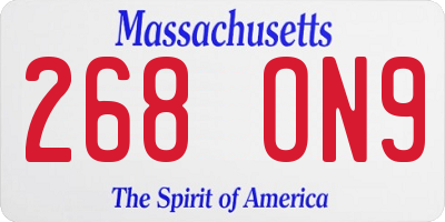 MA license plate 268ON9