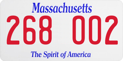 MA license plate 268OO2
