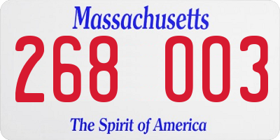 MA license plate 268OO3