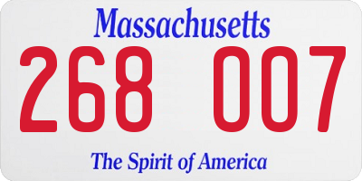 MA license plate 268OO7