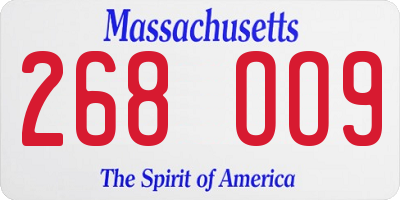 MA license plate 268OO9