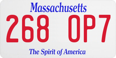 MA license plate 268OP7