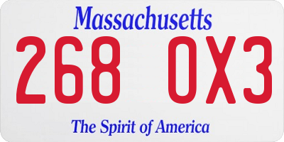 MA license plate 268OX3
