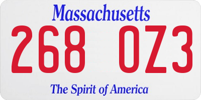 MA license plate 268OZ3