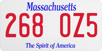 MA license plate 268OZ5