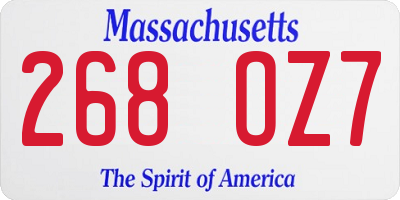 MA license plate 268OZ7