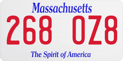MA license plate 268OZ8