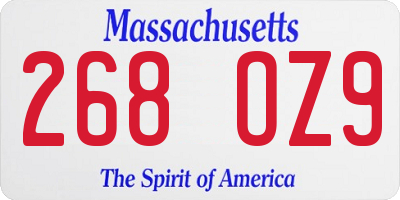 MA license plate 268OZ9