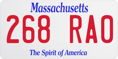 MA license plate 268RA0