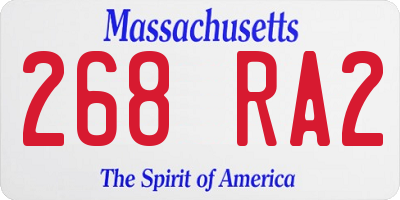 MA license plate 268RA2