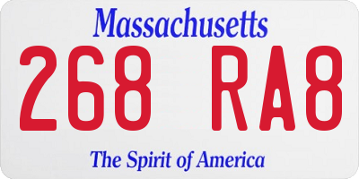 MA license plate 268RA8