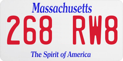 MA license plate 268RW8