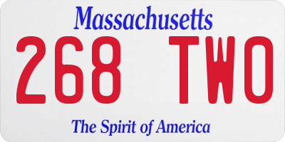 MA license plate 268TW0